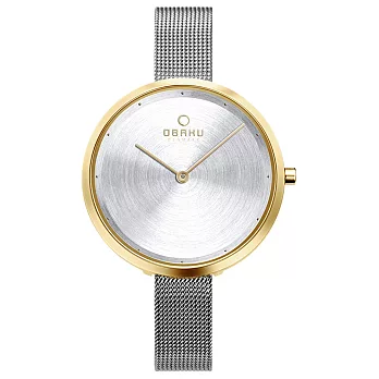 OBAKU 首席極簡主義曲線腕錶-銀X金