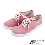 【Pretty】無印風素面綁帶平底休閒鞋/帆布鞋JP23粉紅色