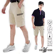 【遊遍天下】男款彈性抗UV休閒短褲(GP10005)贈腰帶 XL 卡其