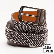 Lynx - 美國山貓典雅撞色彈性編織真皮穿針式皮帶咖啡色