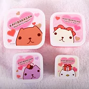 Kapibarasan 水豚君粉紅愛心系列方型保鮮盒-4入組