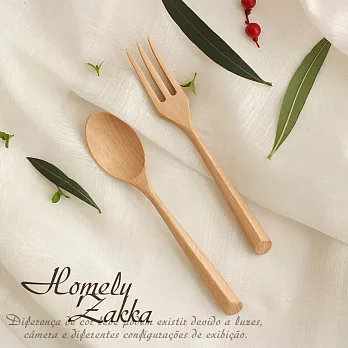 【Homely Zakka】木趣食光自然木質 餐具組(湯匙+叉子)
