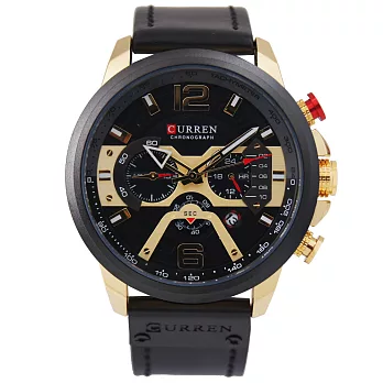 CURREN卡瑞恩 8329 與時飆速獨特三眼計時皮帶錶- 黑帶金框