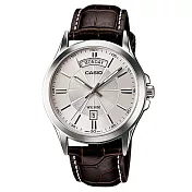 【CASIO】時尚貴族系皮質腕錶-銀X咖啡皮帶(MTP-1381L-7A)