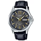 【CASIO】六芒星璀璨閃耀精緻皮帶紳士錶-黑X金(MTP-E120LY-1A)