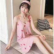 【Secret Lover】(帶胸墊)粉草莓蝴蝶結居家服吊帶睡裙SL5902 M