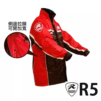 天德牌 R5多功能兩件式護足型風雨衣 (上衣輕薄 側開背包版)M紅色
