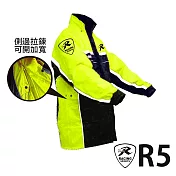 天德牌 R5多功能兩件式護足型風雨衣 (上衣輕薄 側開背包版)M黃色