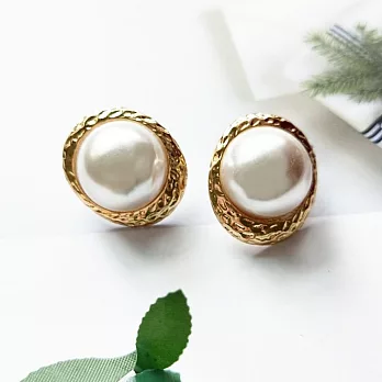 【Ada】韓國流行大理石壓紋麻花貼耳耳環 金色 圓圈耳環