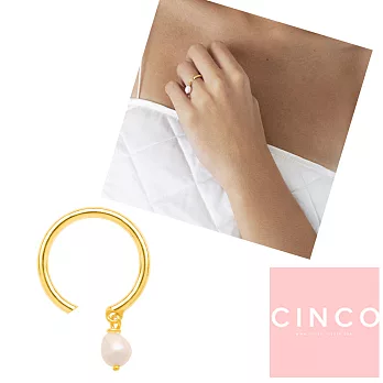 CINCO 葡萄牙精品 Claire ring 925純銀鑲24K金戒指 C型優雅珍珠戒指 可調式