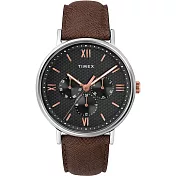 【TIMEX】天美時 風格系列 羅馬字三眼多功能手錶  (咖啡/黑TXTW2T35000)