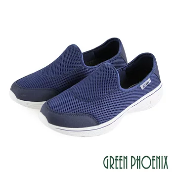 【GREEN PHOENIX】男 休閒鞋 懶人鞋 輕量 透氣 網布 套入式 平底 JP25.5 藍色