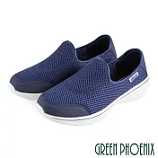 【GREEN PHOENIX】男 休閒鞋 懶人鞋 輕量 透氣 網布 套入式 平底 JP26.5 藍色