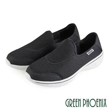 【GREEN PHOENIX】男 休閒鞋 懶人鞋 輕量 透氣 網布 套入式 平底 JP25.5 黑色