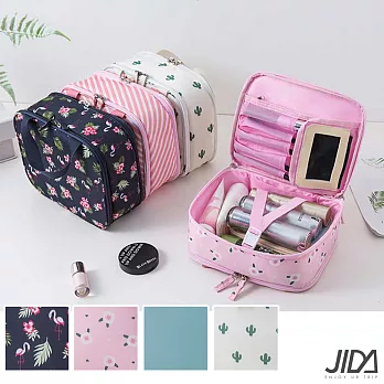 JIDA 290D雙面斜紋防水雙層化妝包/盥洗包-附化妝鏡海棠花