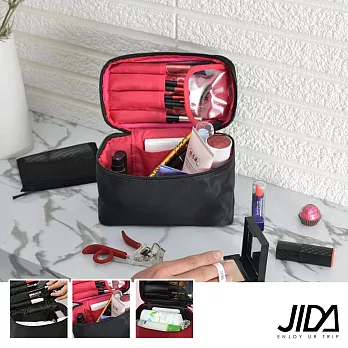 JIDA 網美款 加大款防水手提化妝包-可收刷具酒紅色