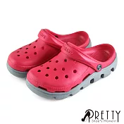 【Pretty】男女 女大尺碼 洞洞鞋 雨鞋 拖鞋 涼鞋 兩穿式 防水 雙彩 輕量 厚底 US4 桃紅色