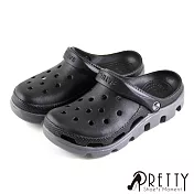 【Pretty】男女 女大尺碼 洞洞鞋 雨鞋 拖鞋 涼鞋 兩穿式 防水 雙彩 輕量 厚底 US8 黑色