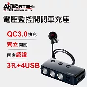 【安伯特】酷電大師 智能電壓監控QC3.0 7孔車充 3孔+4USB (國家認證 一年保固) 電流過充保護 黑