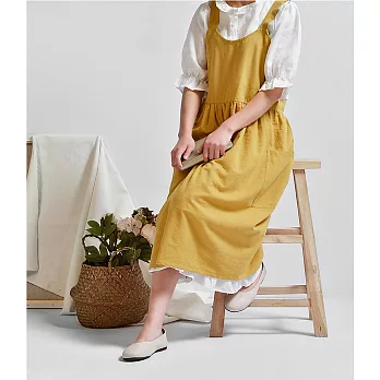 【巴芙洛】高腰居家工作服圍裙(工作圍裙/花店/咖啡店專用圍裙/圍裙)姜黃色