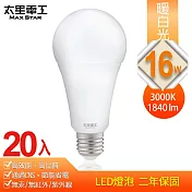 【太星電工】16W超節能LED燈泡(20入) 白光/暖白光 暖白光