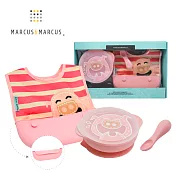 【MARCUS＆MARCUS】動物樂園自主用餐學習禮盒組(收納式圍兜+湯匙+餐碗)多款任選 粉紅豬