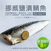 【優鮮配】厚片超大油質豐厚挪威薄鹽鯖魚8片(210g/片)免運組