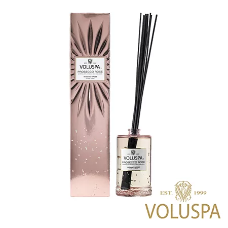 VOLUSPA 美國香氛擴香瓶 Vermeil 華麗年代系列 Prosecco Rose 玫瑰氣泡 浮雕玻璃罐 192ml