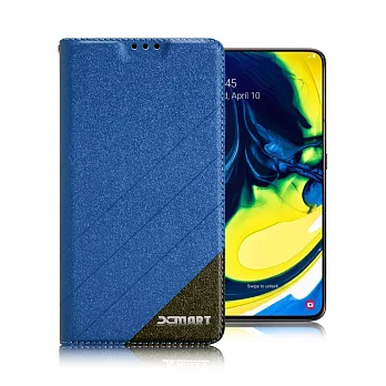 Xmart for SAMSUNG Galaxy A80 A90 完美拼色磁扣皮套藍