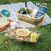 【日本ISETO】日製二合一野餐露營折疊式提籃餐桌(附卡扣)迷彩棕