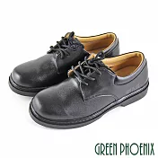 【GREEN PHOENIX】女 學生鞋 綁帶 全真皮 平底 台灣製 EU35 黑色