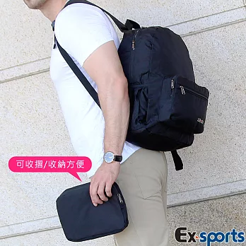 Ex-Sports亞克仕 後背包 可折收隨身袋-黑影黑色