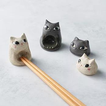 有種創意 - 日本美濃燒 - 陶製手作筷架 - 貓咪們4件組