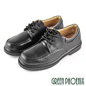 【GREEN PHOENIX】女 學生鞋 全真皮 綁帶 平底 台灣製 EU35 黑色