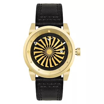 ZINVO 時尚皮革渦輪機械腕錶-黑X金