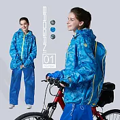 【寶嘉尼 BAOGANI】B01城市獵人機能背包型二件式雨衣2XL迷彩藍