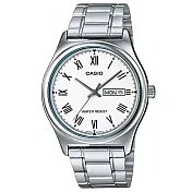 【CASIO】經典英倫復古不鏽鋼紳士指針錶-羅馬白面(MTP-V006D-7B)