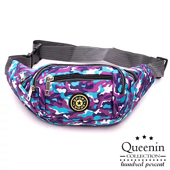 DF Queenin流行 - 戶外休閒運動防潑水迷彩尼龍斜跨胸包腰包-共4色迷彩紫