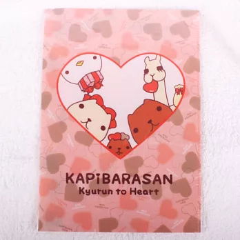Kapibarasan 水豚君愛心印花系列雙開文件夾。粉紅