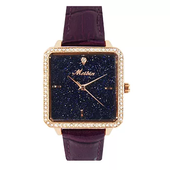 MEIBIN美賓 M1288M 優雅方形點點星空淑女皮帶腕錶- 紫色