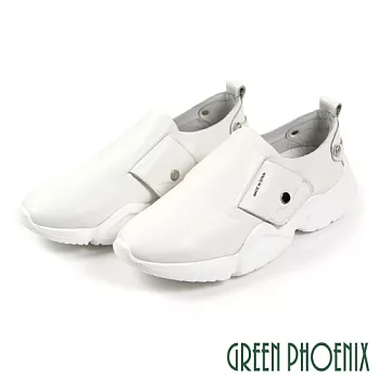 【GREEN PHOENIX】女 休閒鞋 國際精品 沾黏式 義大利胎牛皮 厚底 EU35 白色