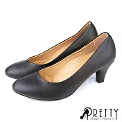 【Pretty】女 高跟鞋 素面 圓頭 OL通勤 上班 面試 台灣製 JP23 黑色