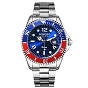 LONGBO龍波 80430時尚經典水鬼系列夜光指針鋼帶手錶- 銀藍紅