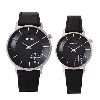 LONGBO龍波 80489簡約文青小秒設計對錶手錶 - 銀框黑面 小