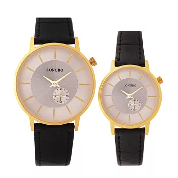 LONGBO龍波 80489簡約文青小秒設計對錶手錶 - 金框白面 小
