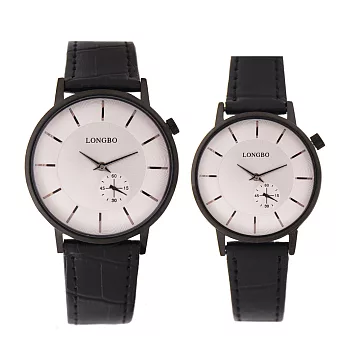 LONGBO龍波 80489簡約文青小秒設計對錶手錶 - 黑框白面 小