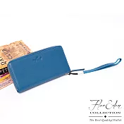 Flor Eden - 韓版氣質款荔枝皮紋真皮手腕帶拉錬長夾-共3色藍色
