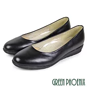 【GREEN PHOENIX】女 平底鞋 便鞋 寬楦 全真皮 小坡跟 OL通勤 上班 面試 台灣製 JP23.5 黑色