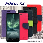 諾基亞 Nokia 7.2  經典書本雙色磁釦側翻可站立皮套 手機殼 側掀皮套桃色