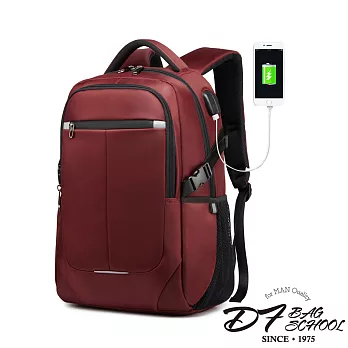DF BAGSCHOOL - 熟男款實用至上耳機USB功能防潑水後背包-共2色紅色